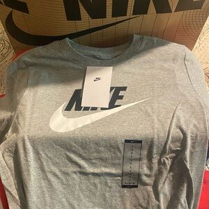 Nike Gray Long Sleeve Tee with Iconic Logo